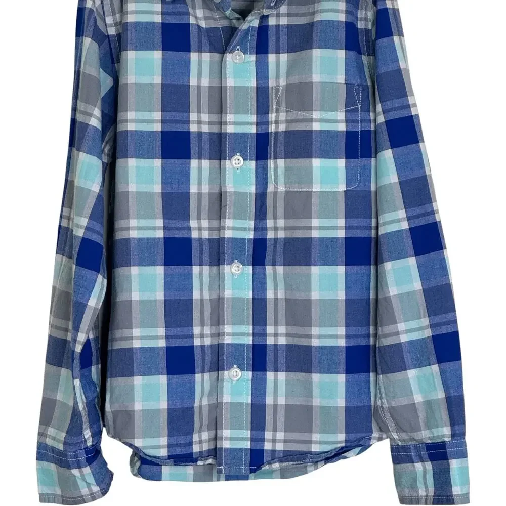 The Children's Place Boys Button-Up Shirt 5/6 Blue Gray Plaid Long Sleeve Cotton
